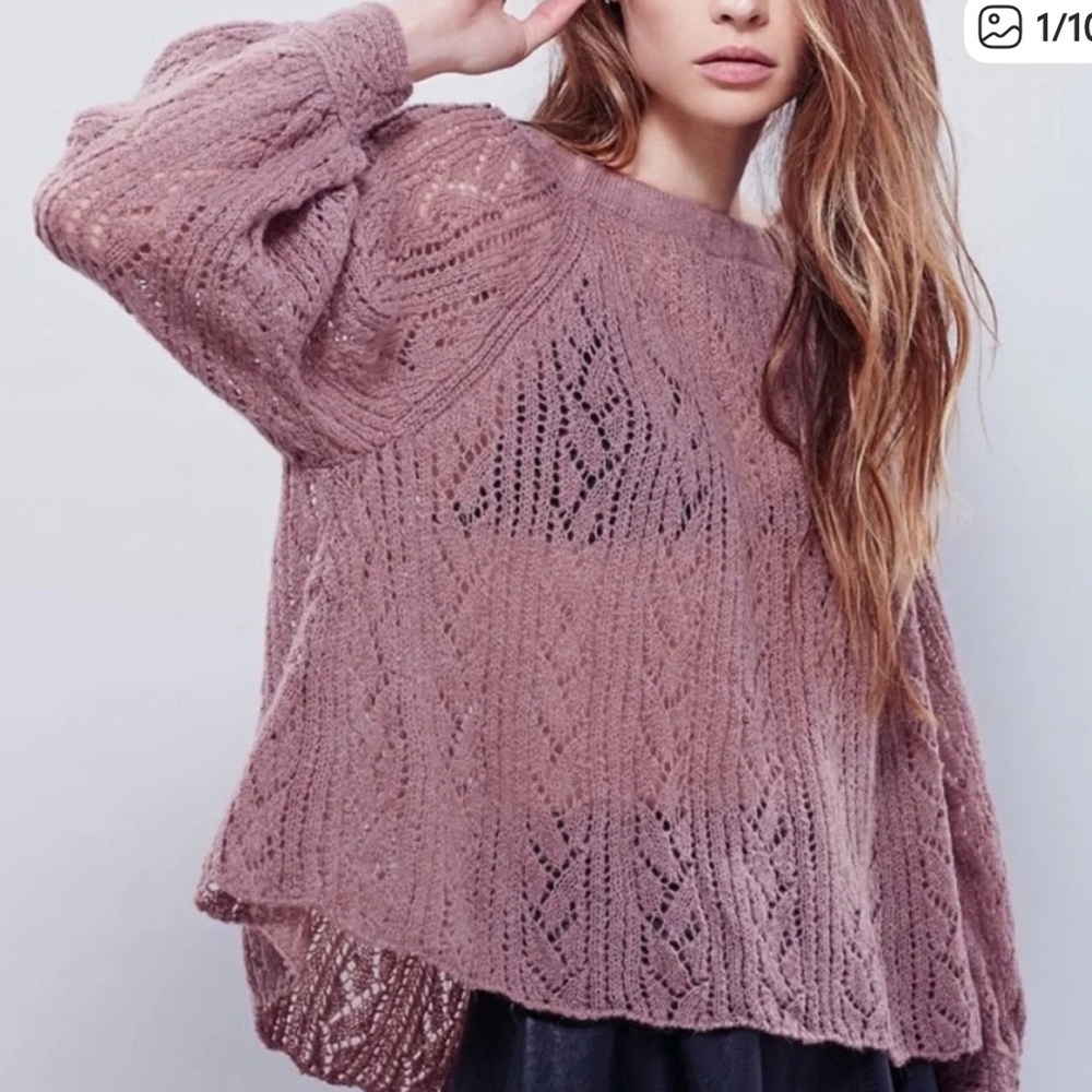 Free People Lights Will Shine On Wool alpaca blend Crochet Sweater